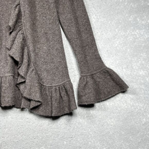 Minnie Rose Cashmere Ruffle Open Front Knit Cardigan Brown Women’s Small - Picture 4 of 10